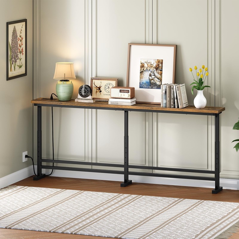 YATINEY 70.9" Console Table with Adjustable Height (27.6"-35.4") and Power