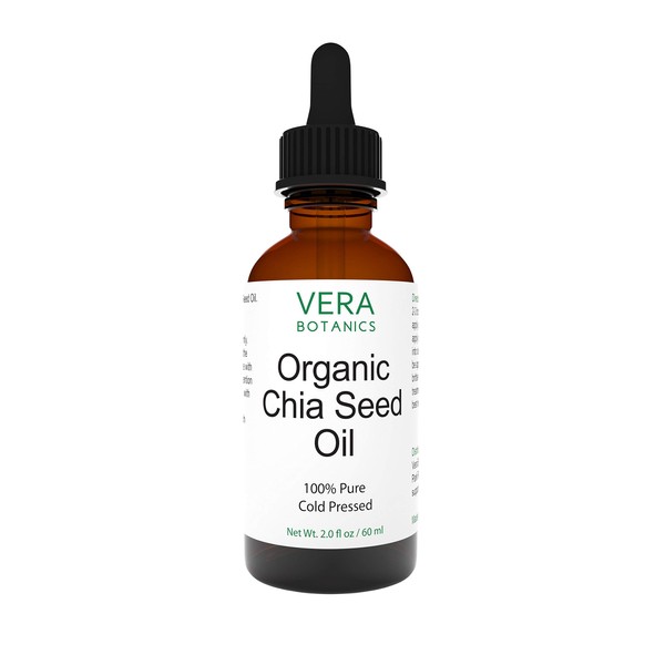 Vera Botanics ORGANIC CHIA SEED OIL 100% Pure & Natural, Unrefined, Cold-Pressed For Face, Dry Skin, Nails, Lips, Body & Hair - Reduce Hair Breakage, Appearance of Scars from Psoriasis, Eczema & Acne