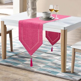 LLCUTESHOP Table Runner Rose Red 32 x 275 cm Modern, Innovative Design Solid Color Linen Table Runner, Washable Table Runner Wheat Ear Design for Dining Room Party Holiday Decoration