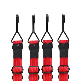 4 Pcs 40'' Red Heavy Duty Flat Adjustable Bungee Cords with 200 Lbs Max Break Strength & Easy-to-Adjust Metal Buckle, Outdoor Bungee Straps with Hooks for Camping, Tarps, Bike Rack, Tent, Truck, etc