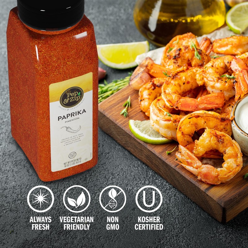 Pep and Zip Ground Sweet Paprika/Pimentón, Non-GMO, Kosher, 16 oz