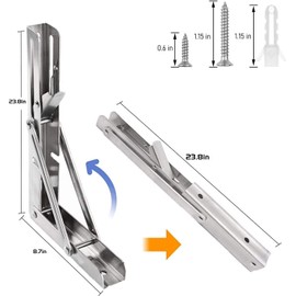 Folding Shelf Brackets 24 inch 2 Pcs - Heavy Duty Stainless Steel DIY Wall Mounted Shelf Brackets Space Saving for Table Work Bench, Garage Workstation, Stuff Supports, Plant Stand
