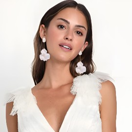 Flyonce White Flower Petal Earrings for Women, Acrylic Rose Dangle Statement Floral Drop