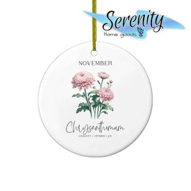 Birth month flowers November Ceramic Ornament | 3" Round Sublimated Holiday Keepsake | Gift-Boxed Decoration