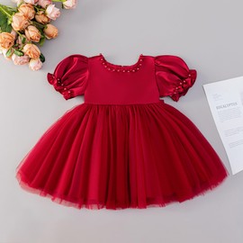 GetWish Toddler Baby Flower Girls Dress Wedding Guest Satin Birthday Party Formal Pageant Tulle Dress for Baby Girl