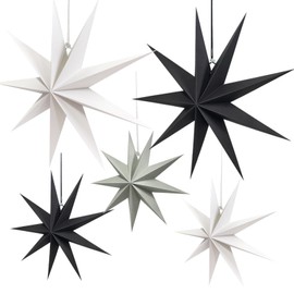 Konoz Paper Stars Christmas Pack of 5 Folding Stars Hexagonal Poinsettia Paper Star Decoration (Black & White & Grey)