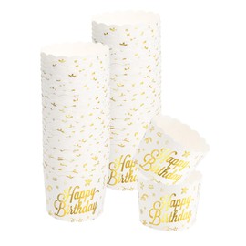 QUARKZMAN 50 Pieces Wedding Cupcake Cases Paper Baking Cups and Muffin Cases for Birthday Wedding Party Supplies Gold Stamp