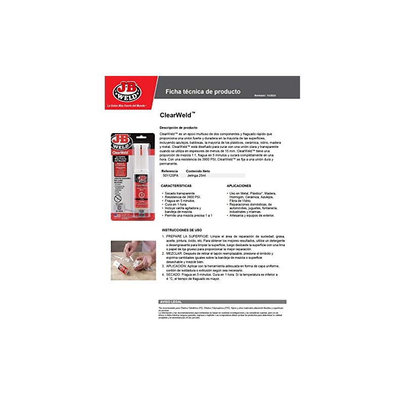 J-B Weld Epoxi Bicomponente Transparente 25 ml