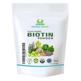 Herbal Magic's Pure & Natural Blend - Biotin Powder (10,000 mcg in 1 Scoop) - UKAS LAB Tested in UK - Made from 14 x Fruits, Vegetables & Herbs - No fillers/Preservatives/Color/Maltodextrin- 100gms