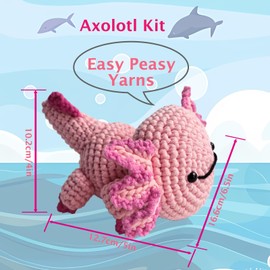 Kitcroet Crochet Kit Beginner-Friendly Axolotl Crochet Kit with Step-by-Step Video Tutorials, Amigurumi Crocheting Kit, 1 Pack Pink Axolotl