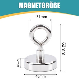 FPMYB Pack of 3 Magnetic Hooks, Extra Strong Magnetic Hooks, 48 mm, Neodymium Magnetic Hooks, 80 kg, Magnetic Hooks, Eyelet Magnet with Hooks for Cruise, Grill, BBQ, Kitchen, Fridges, Gadgets, Iron