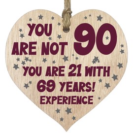 90th Birthday Gift For Women Men Wooden Heart Plaque, Light Wood Sign Keepsake, Happy Birthday Mum, Grandma, Dad, Husband, Wife, Uncle, Mum Gifts From Son, Nan, Grandad Birthday Present
