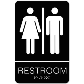 1-Pack Restroom Sign, 9" x 6" Bathroom Sign For Business - Unisex Braille Restroom Sign with Strong Tape for Office/Bathroom/Door or Wall Decor