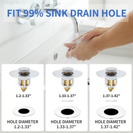 Bathroom Sink Stopper, Pop up Drain Filter Brass Basin Sink Drains, Universal 2 in 1 Pop-Up Bathroom Sink Plug Strainer with Anti-Clogging Filter Basket(Chrome Silver)
