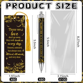 Sayglossy 60 Set Memorial Funeral Favors for Guests Funeral Favors for a Memorial Service Ballpoint Pens and Poem Prayer Bookmarks Celebration of Life Condolence Bereavement Gift(Black Gold)