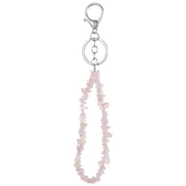 COLORFUL BLING Natural Stone Beaded Keyring Charm Crystal Wrist Strap Handmade Key Chain String Hanging String Anti-Lost Key Chain Keyring for Women Men-Light Pink