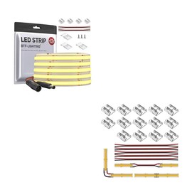 BTF-LIGHTING FCOB COB IP65 480LED/m LED Strip 9W/m 16.4FT DC24V Warm White 3000K CRI 90+ 8mm Width,2pin 8mm 0.31in Connector Kit for Non-Wired Gapless Solderless(No Adapter or Controller)