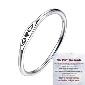 LIU JUN For Memorial - Tiny Heart With Wings Ring, Missing You Always I'll Hold You In My Heart Rings Lost Loved One Loss Miscarriage Memorial Jewelry Gift