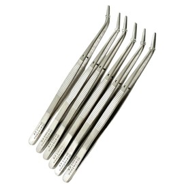 6in (15.24cm) College Cotton Pliers Thumb Tweezers with Guide Pin, Serrated Tips, Curved | Stainless Steel Dental Application & Laboratory Instruments (6)
