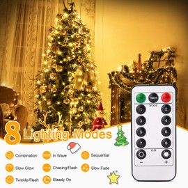 Auriostar Christmas Tree Lights Indoor - 300 LEDs 2.5mX12 Strands Outdoor Christmas Lights with 8 Modes/Remote/Timer, Waterproof Xmas Fairy Lights Easy to Install for 1-2.5M Tree (Warm white, 300LEDs)
