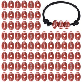 Waenerec Football Sports Pony Beads 100 Pcs Acrylic Football Crafts& 3mm 1.64 Yards Waxed Cord Rugby Football Charms for Jewelry Making DIY Craft Necklace Bracelet