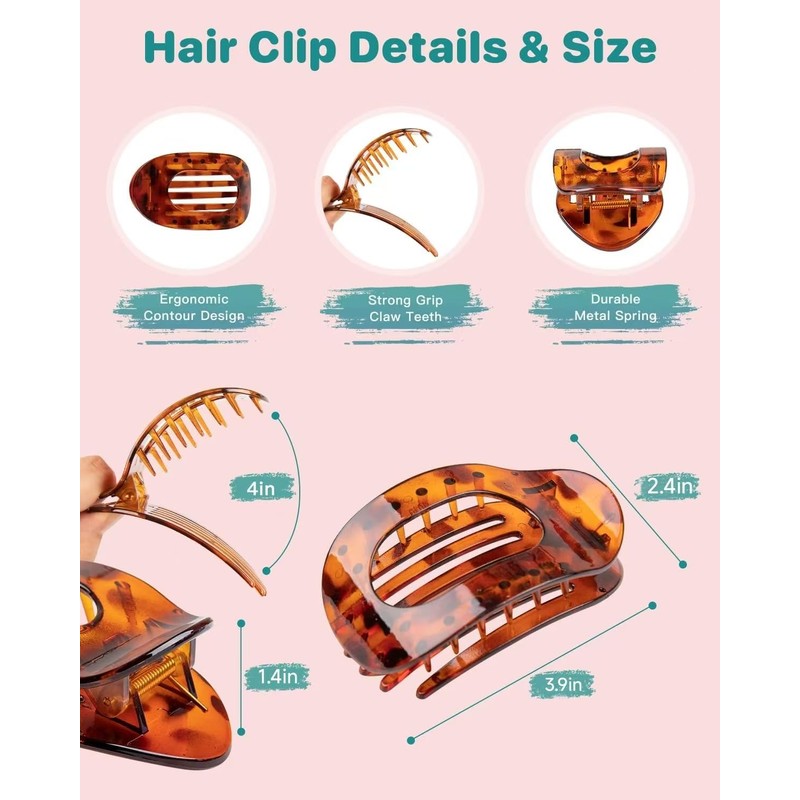 5 PCS Flat Round Hair Claw Clips for Women &