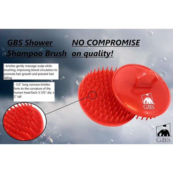 GBS Shampoo Scalp Massage Brush #100 Made in USA (1 Red Brush) Head Scrubber Promotes for Hair Growth. Multi Use for Women Men Beard and Pet Grooming Brushes