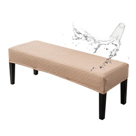 Genina Stretch Dining Bench Covers, Waterproof Stretch Jacquard Bench Seat Protector Cover, Rectangular Bench Cover for Bedrooms, Living Rooms, Kitchens, Removable, Washable-Khaki