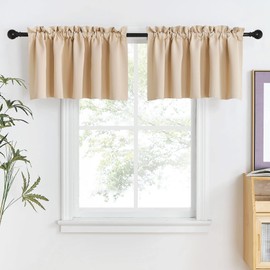 NICETOWN Blackout Short Curtains for Basement Farmhouse Rustic Energy Saving Double Rod Pocket Adjustable Window Valances for Small Window, 2 Pieces, 52" W by 18" L + 1.6" Header, Biscotti Beige