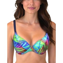 VIVISENCE Bikini Top Padded with Underwire Adjustable Straps Tropical Pattern Back Closure, Tropical, 95C