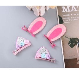 Glitter Bunny Ear Hair Clip for Easter Day Baby Girls Rabbit Cat Ear Hair Clip Hair Pin with Bowknot Easter Kids Hair Accessories TSFJ68 (Pink Flower Set)