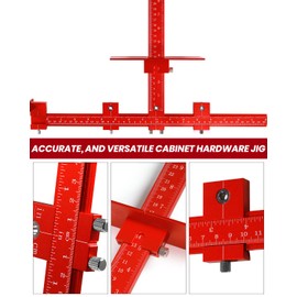 14-Piece Cabinet Hardware Jig Tool Set, Red Aluminum Alloy Cabinet Handle Jig & Drill Guide Template for Drawer Knobs, Door Pulls, Cabinet Handle Template & Hinge Adjustment Tool