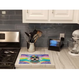 Caroline's Treasures DAC2464LCB Bichon Frise Hippie Dawg Glass Cutting Board Large Decorative Tempered Glass Kitchen Cutting and Serving Board Large Size Chopping Board