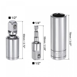 sourcing map Socket Accessory Set, 20mm Deep Socket 360° Rotatable Hex Shank Impact Driver Adaptor Universal Joints with 1/2" Drive