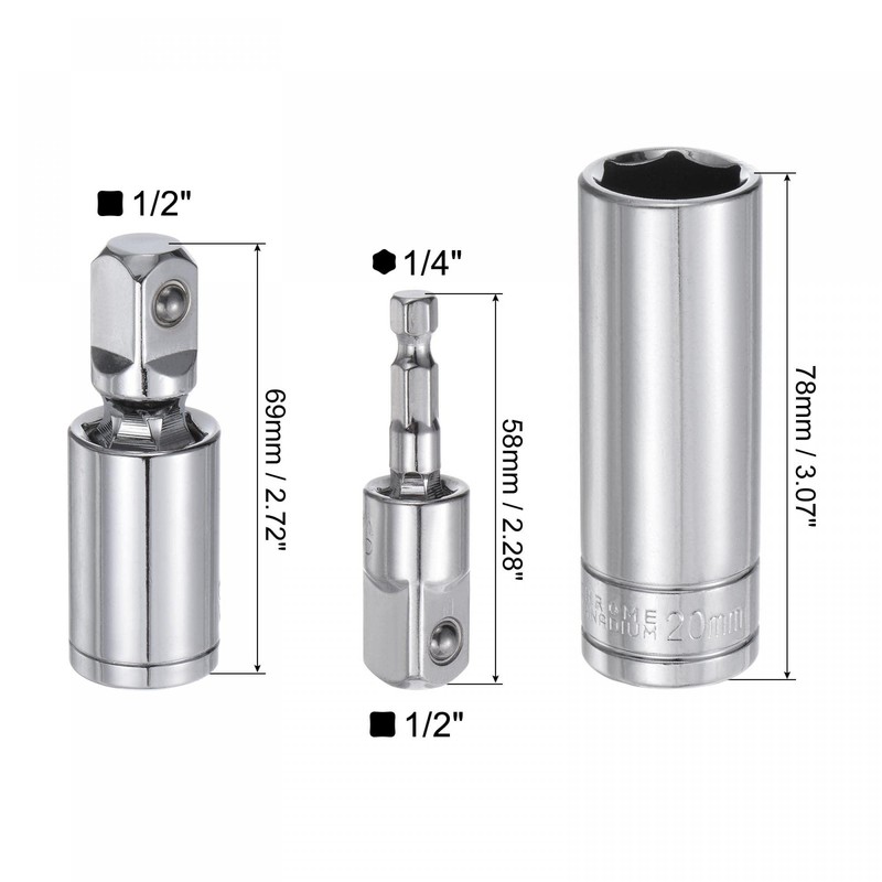 sourcing map Socket Accessory Set, 20mm Deep Socket 360° Rotatable