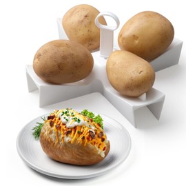Honeydak Microwave Potato Cooker, Baked Potato Stand Holder, Microwave Reusable Baker Quick, Cooks 4 Potatoes, Plastic, 22.4 x 22.4 cm, White