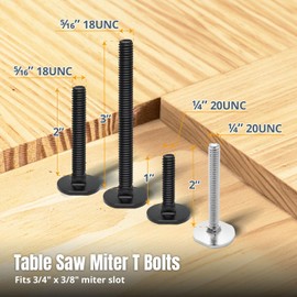 POWERTEC 48" Table Saw Miter T-Track Kit – Includes T-Bar, 5pcs T Knobs & 10pcs 5/16"-18, 2" Long Miter T Slot Bolts | Miter T Track Accessories for Table Saw & Router Table (72195)