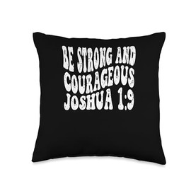 Retro Groovy Faith Joshua 1 9 Be strong and courageous Chrit Throw Pillow