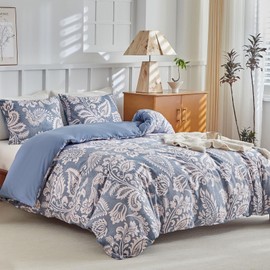 Lekesky Blue Duvet Cover King Size, Paisley Patterned Duvet Cover Set with Zipper, 3 Pcs Soft Microfiber Duvet Cover Floral Bedding Set (1 King Duvet Cover 104"x90", 2 Pillowcases 20"x36")