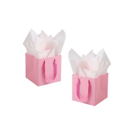IN-JOOYAA 10 Pcs Pink Square Gift Bags with Tissue Paper Small Size Solid Party Favor Bags with Handles for Gift Giving (8x8x8 In, Pink)