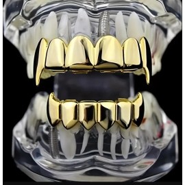 Big Dawgs Bling Custom Fit Vampire 18K Gold Plated Mouth Teeth Grills Grillz Fang Fangs Set