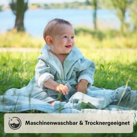 Mababu Children's Bathrobe with Hood, 100% Organic Cotton, GOTS Certified, Premium Muslin Children's Bathrobe for Girls and Boys, Machine Washable and Tumble Dryer-safe, 4-Ply, 1-6 Years, Sea Green -