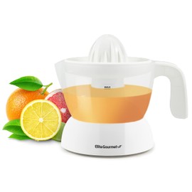 Elite Gourmet ETS-411 BPA-Free 30-Watt Electric Citrus Juicer Extractor: Compact Large Volume Pulp Control Oranges, Lemons, Limes, Grapefruits with Easy Pour Spout, 16 oz, White