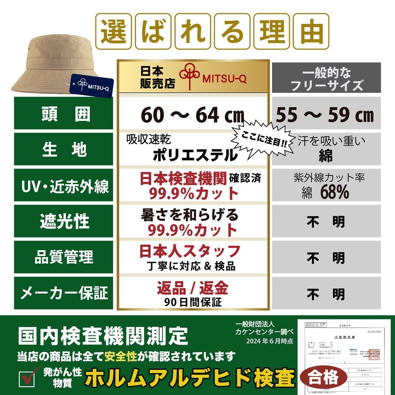 MITSU-Q Men's Bucket Hat, Safari Hat, Large Size, Sun Protection