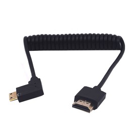 Kework 4ft HDMI 4K Coiled Cable, 90 Degree Right Angle Mini HDMI Male to HDMI Male Adapter Spiral Cable, HD HDMI 2.0 Version High Speed Spring Cord, 4K @60HZ (Right Mini HDMI to HDMI)