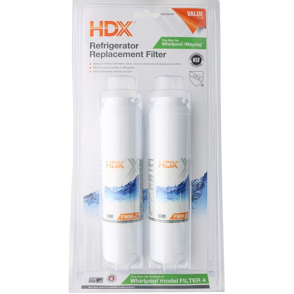 HDX FMM-2 Replacement Water Filter / Purifier for Whirlpool Refrigerators (2 Pack)