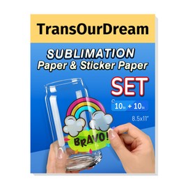 TransOurDream Sublimation Sticker Paper-10 Pcs 100% Glossy Clear Set Waterproof Heat Transfer Stickers 8.5x11 for Sublimation Inkjet Printer with Sublimation Ink