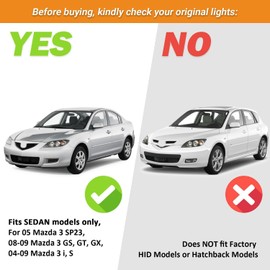 KarSpareHub Headlights for 2004-2009 Mazda 3 Sedan Headlamp Replacement, Driver+Passenger Side, Does NOT fit Factory HID Models or Hatchback Models