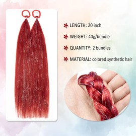 Colored Ponytail Hair Extensions Red Ponytail Extension 2 Packs, 20 inch Crazy Hair Day Accessories for Women, DIY Festival Wacky Rave Braids,Tinsel Mixed (Red)