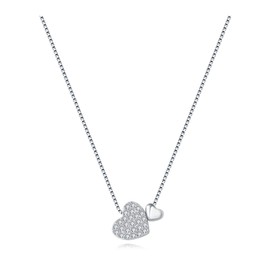 S925 Sterling Silver Heart Necklace for Women, Double Heart Pendant Necklace with CZ,Dainty Choker Necklaces, Trendy Jewelry Birthday Gifts for Mom, Wife, Daughter, cadena de plata 925 para mujer, one